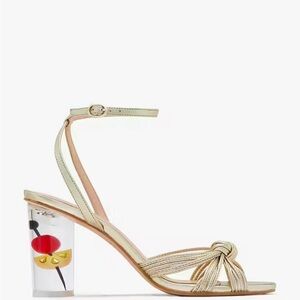 Kate Spade Happy Hour Cherry Lucite Heel Sandals Gold Size 10